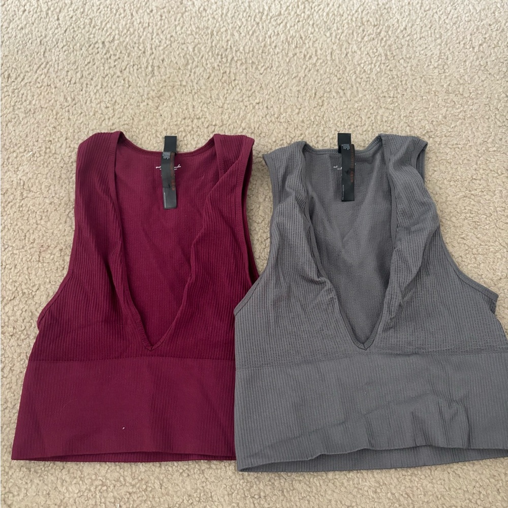 URBAN OUTFITTERS  V-Neck Tops - Burgundy and Gray